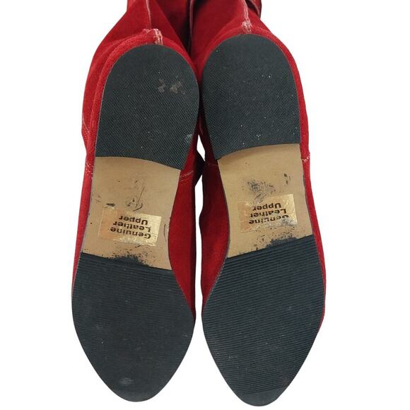 DAZZLING RICH RED GENUINE SUEDE BOHO CHIC FOLD OVER TOP/SCRUNCH BOOTS! SZ 6M - Picture 10 of 11